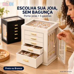 Porta-Joias Organizador com Gavetas para Colares, Anéis, Brincos e