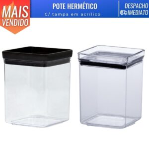 Pote Hermético Acrílico Quadrado Lumini Empilhável 1000ml C Tampa P