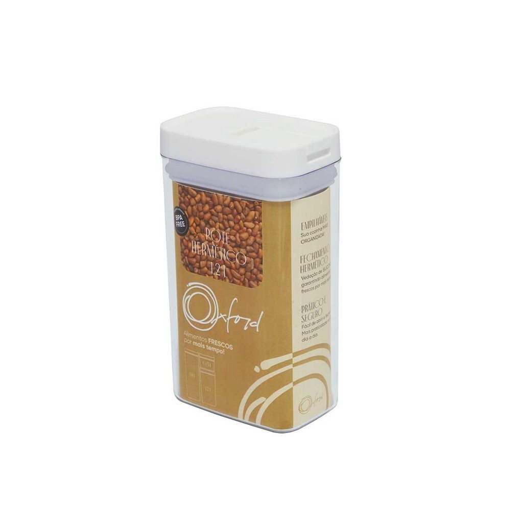 Pote Hermético Cristal Retangular 1,2L Oxford White