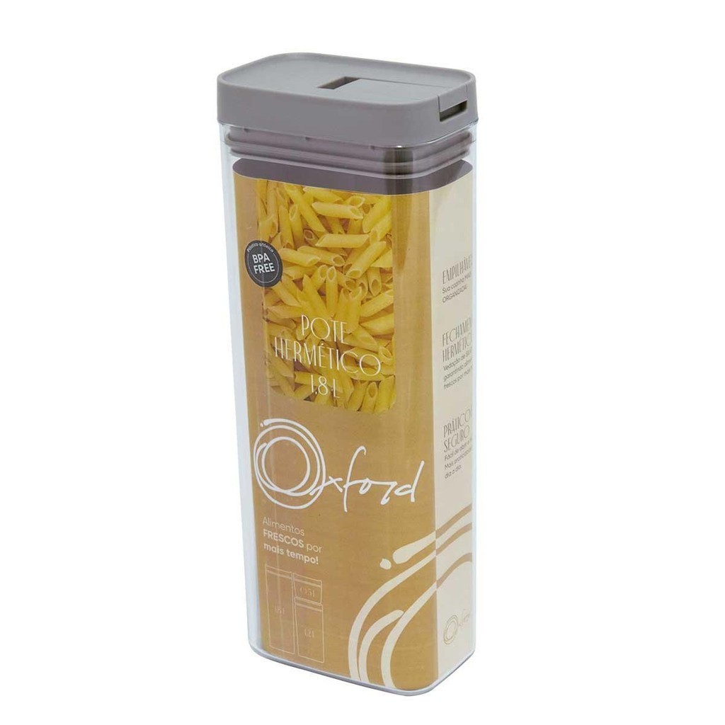 Pote Hermético Cristal Retangular 1,8L Oxford Grey