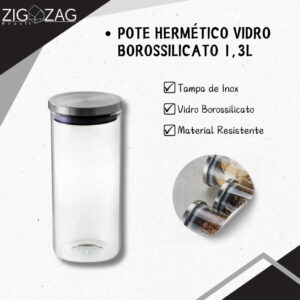 Pote Hermético de Vidro Borossilicato com Tampa de Inox 1,3L