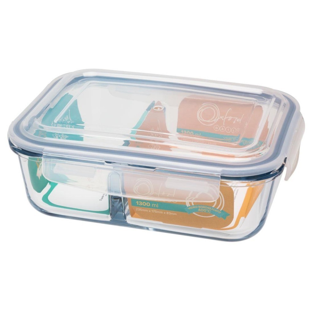 Pote Hermético De Vidro Retangular Com Divisórias 1,3 L Oxford — Cozinha e Utensílios