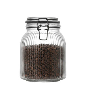 Pote Hermético Vidro Canelado Trava Aço Preto 1450ml, Porta