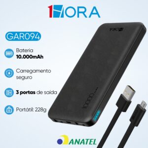 Power Bank 10.000 mah 1 Entrada Tipo C e 2 Entradas USB 1HORA Carga