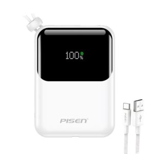 Power Bank 10mAh Pisen Cabos Usb C Ios 22.5W Branca Cabo