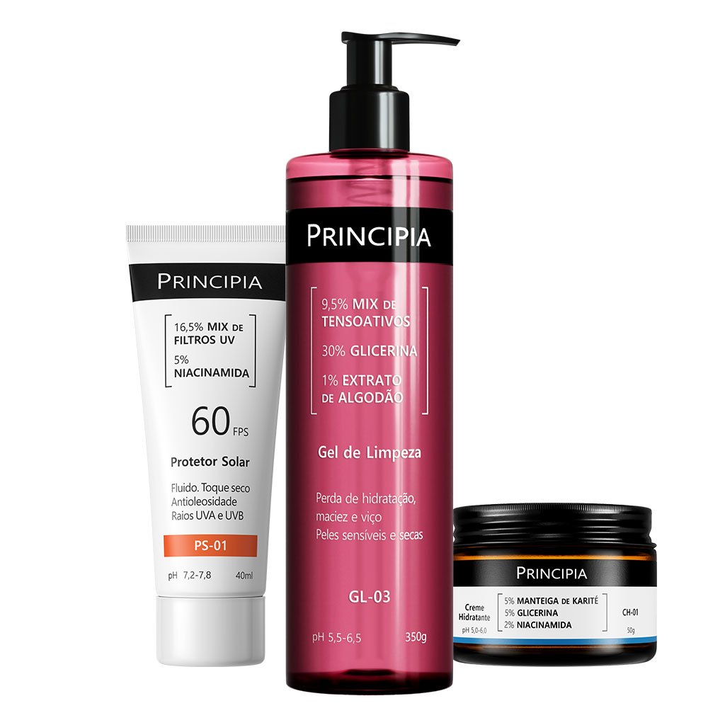 Principia Kit Rotina Diária Pele Sensível c Gel de Limpeza Creme — Skincare