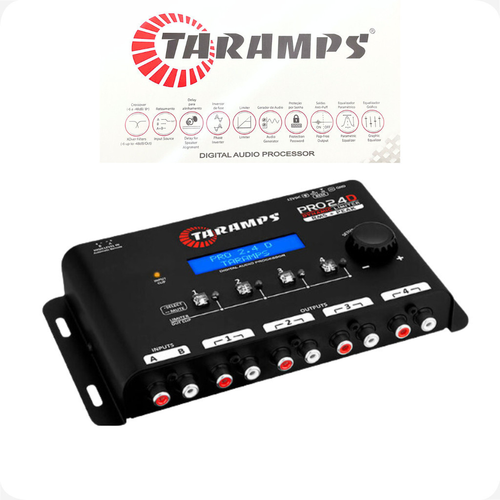 Processador De Áudio Digital Taramps Pro 2.4D 2 Entradas 4 Saídas