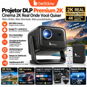 Projetor Bettdow 4K Dlp 600ANSI, sistema Google TV, com tecnologia