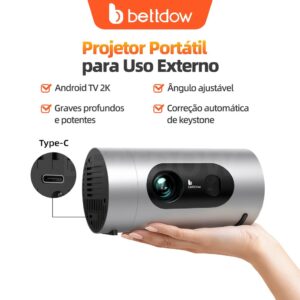 Projetor Bettdow Gtv FUll 2K 60Hz, compatível com 4K, bateria