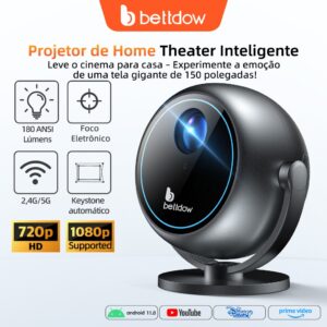 Projetor portátil Bettdow, projetor de domo 360° 1080P 180ANSI