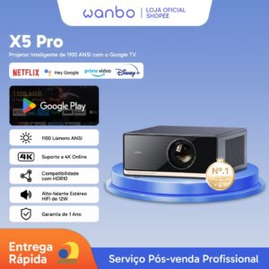 Projetor Wanbo X5 Pro 4K 1100ANSI Google TV Bluetooth 5.0 Hdmi 2.0
