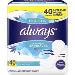 Protetor Diário Always Respirável Sem Abas Sem Perfume Com 40 Unidades