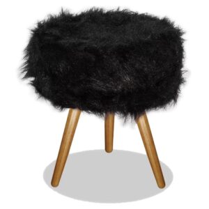 Puff Para Penteadeira Pelúcia, Pelo Alto Preto Black Pés Palito