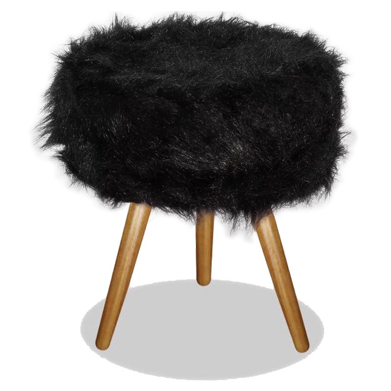 Puff Para Penteadeira Pelúcia, Pelo Alto Preto Black Pés Palito — Brinquedos