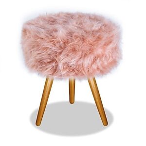 Puff Puf Redondo Pés palito Decorativo Pelúcia Rosê Para Quarto e Sala