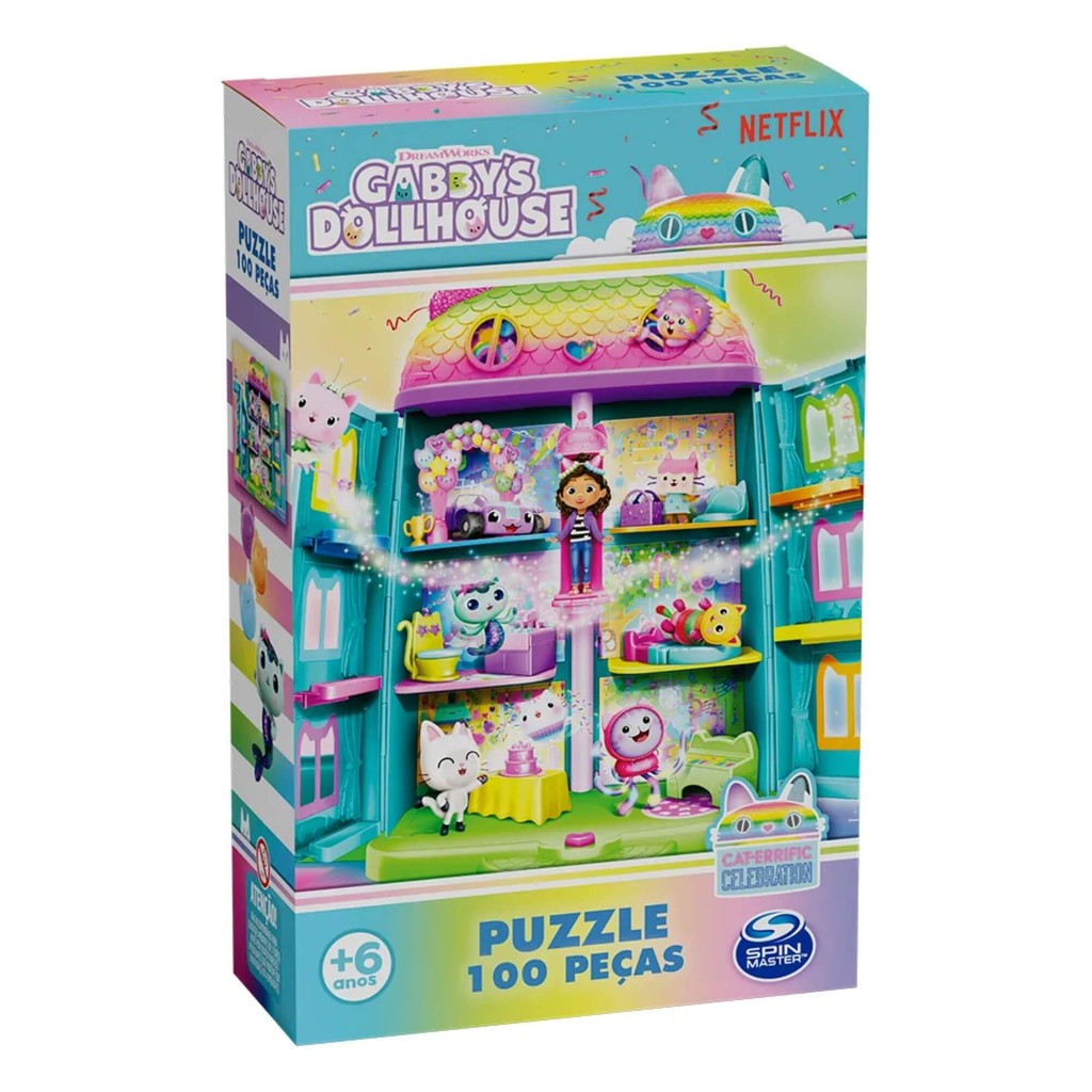 Quebra-Cabeça 100 Peças Gabby's Dollhouse Brilhante Grow 04690 — Brinquedos