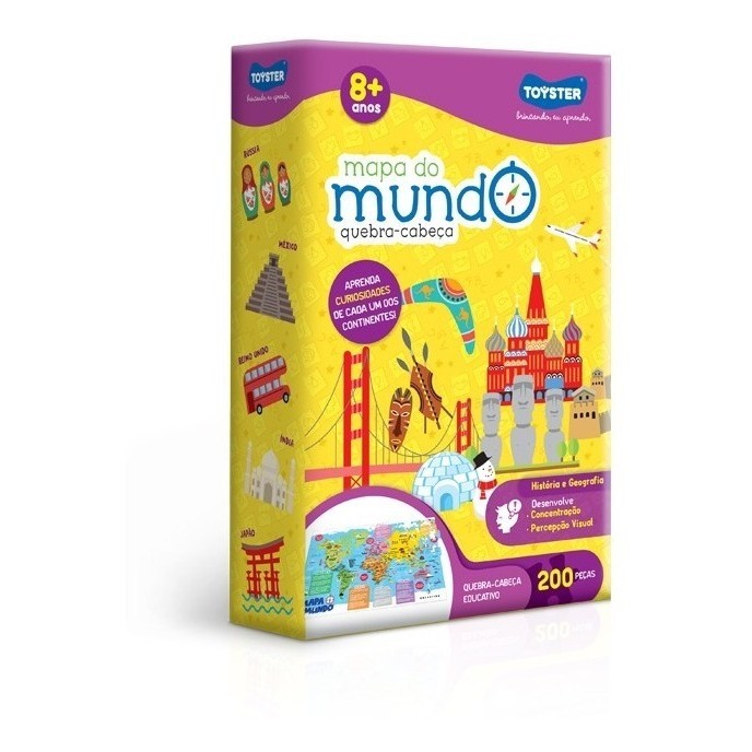 Quebra-cabeça 200 Peças Mapa Do Mundo Toyster — Brinquedos