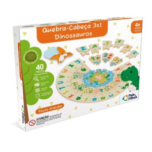 Quebra-cabeça 3X1 Dinossauros 40 Peças Pais e Filhos