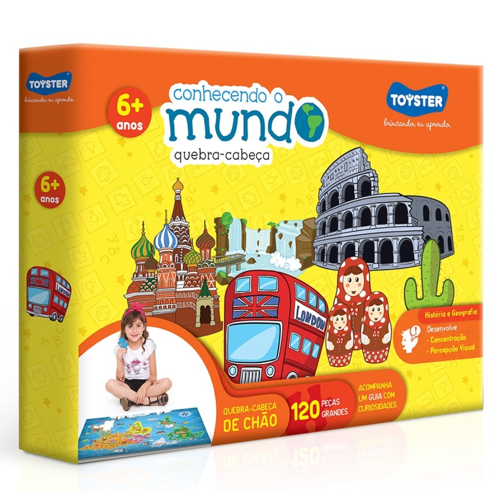 Quebra Cabeça Conhecendo O Mundo 120 Peças Grandes Toyster Puzzle — Games e Brinquedos