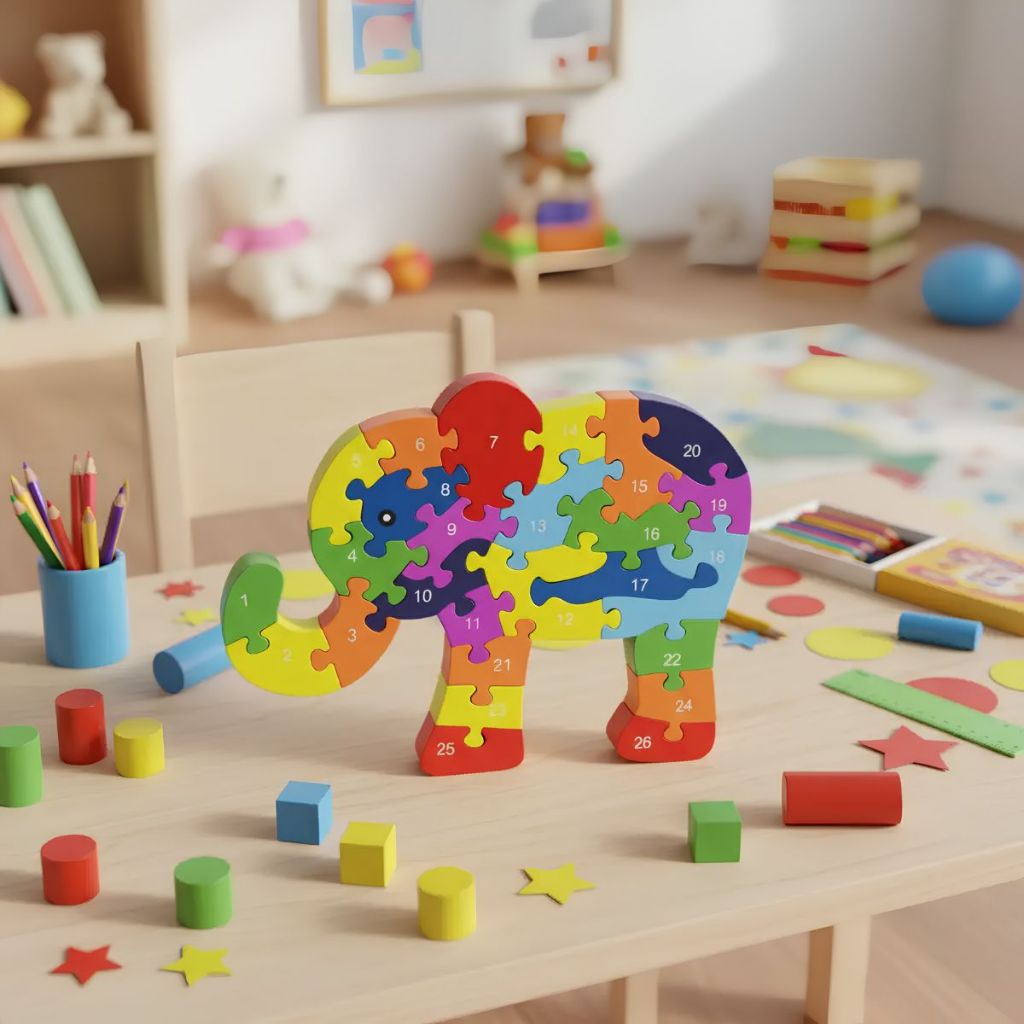 Quebra-cabeça Madeira Infantil Educativo Montessori Animal Elefante — Brinquedos