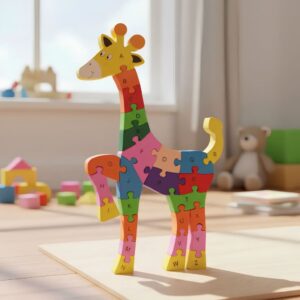 Quebra-cabeça Madeira Infantil Educativo Montessori Animal Girafa Com