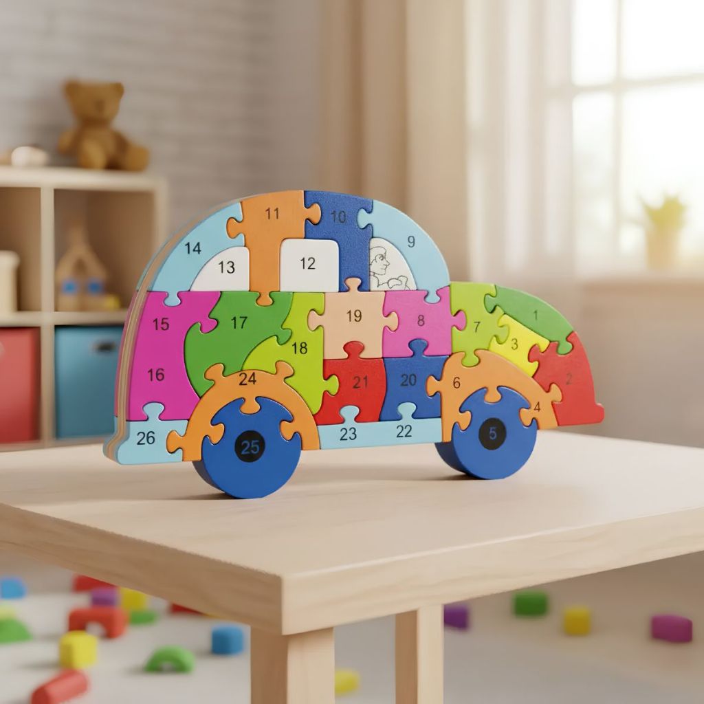 Quebra-cabeça Madeira Infantil Educativo Montessori Carrinho Com 26 — Brinquedos