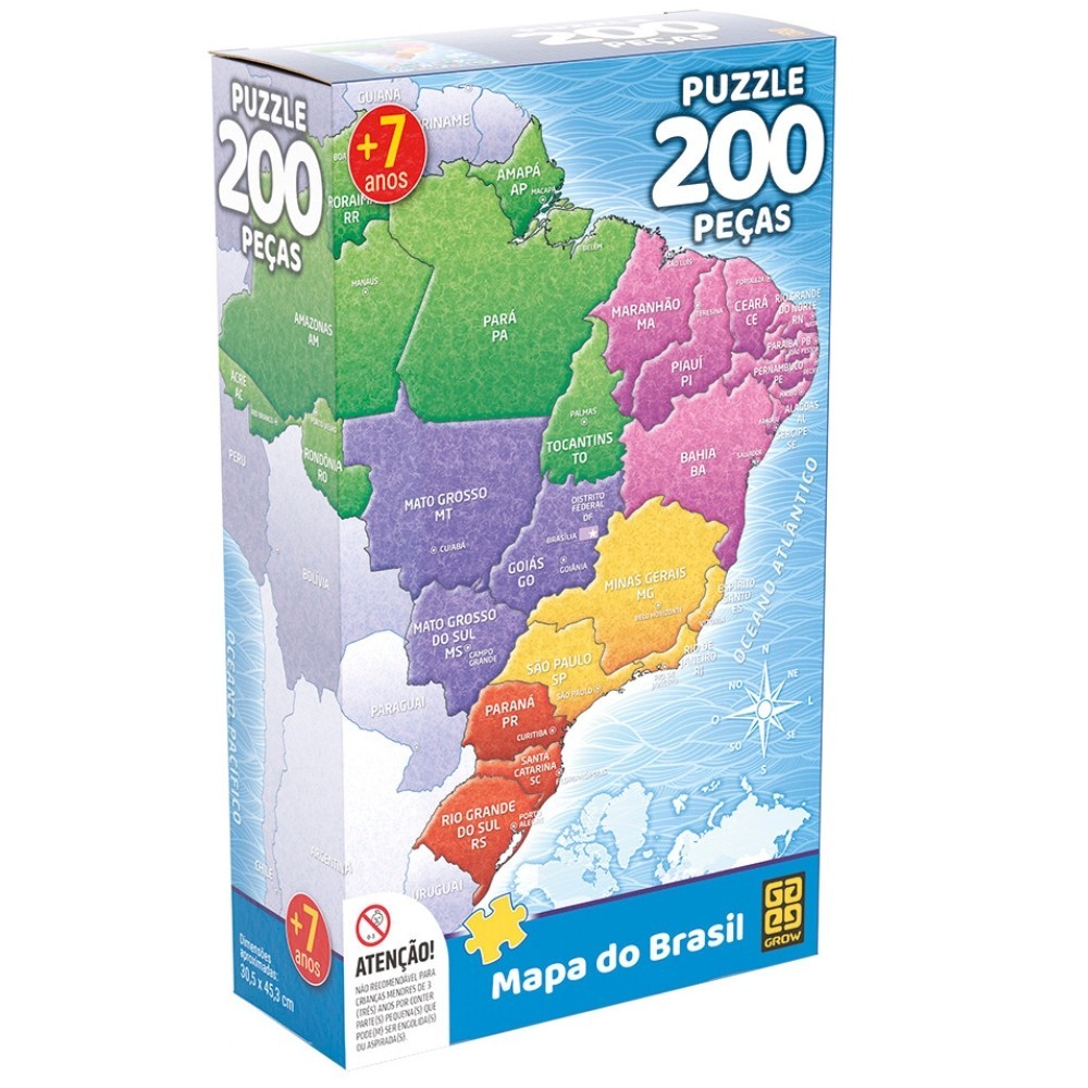 Quebra Cabeça Mapa DO Brasil 200 Peças Grow Puzzle Jogo Didático