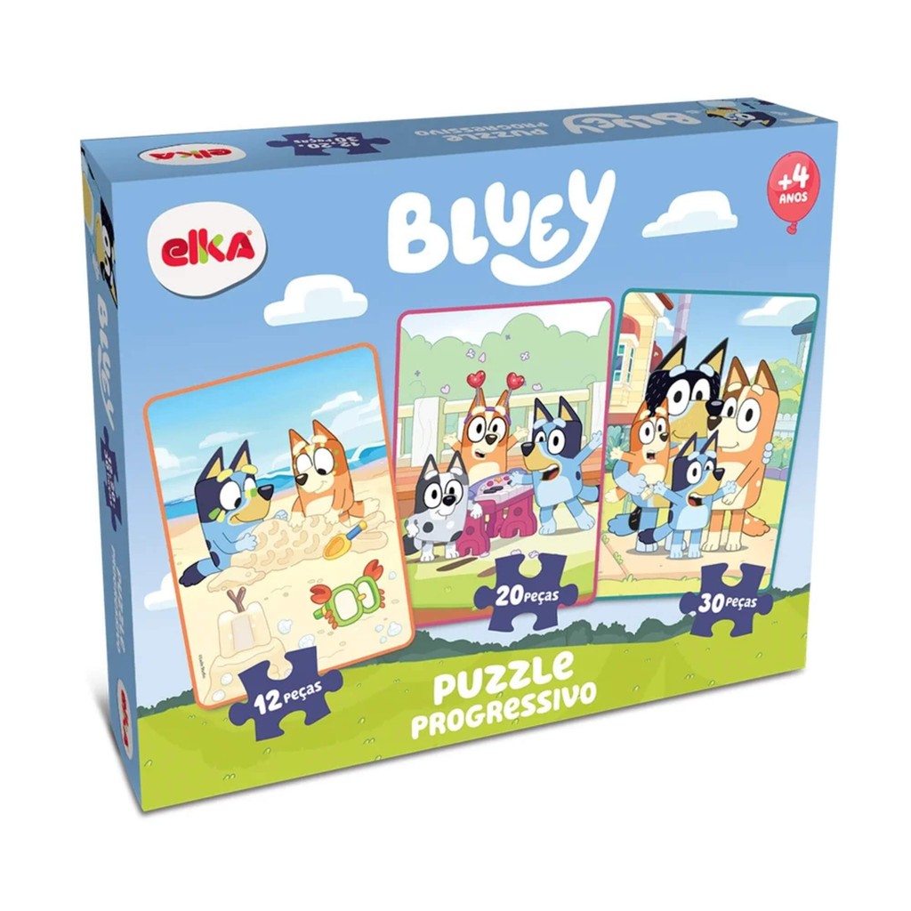 Quebra-Cabeça Puzzle Progressivo Bluey 12, 20 e 30 peças Elka 1317