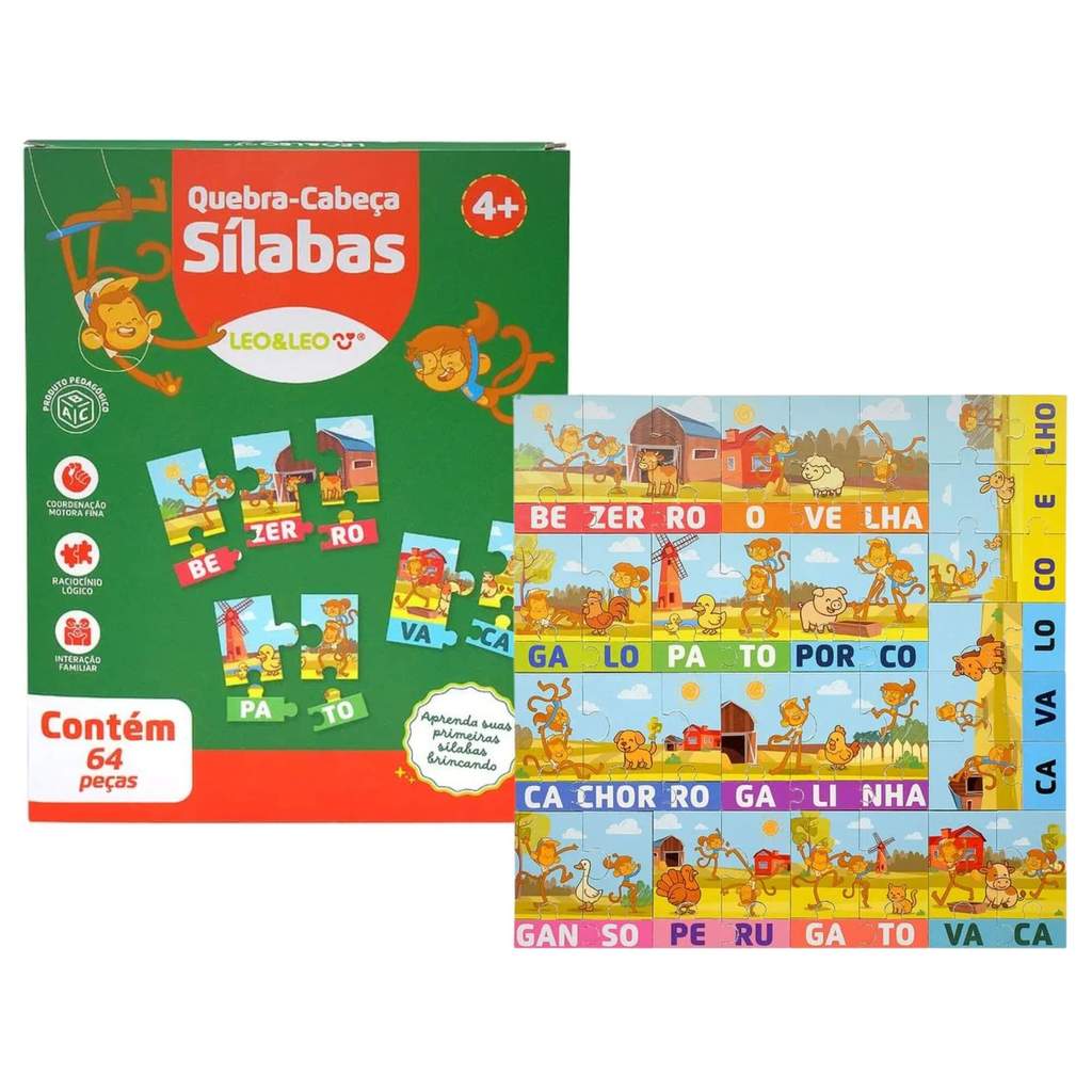 Quebra-Cabeça Sílabas 64 Peças Leo&Leo Leonora 10640 — Brinquedos