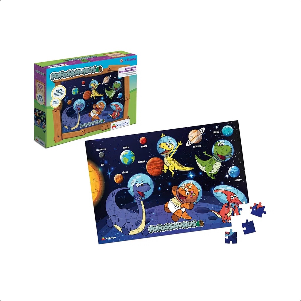 Quebra-Cabeça Xalingo Cartão Fofossauros Planetas 150 peças 46x31cm