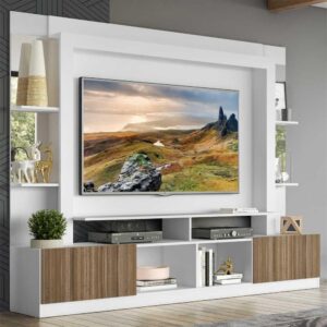 Rack c Painel TV 65″ Prateleiras c Espelho Oslo Multimóveis Branco