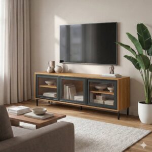 Rack para TV até 55 Polegadas 136cm 3 Portas de Vidro e 2 Prateleiras — Móveis