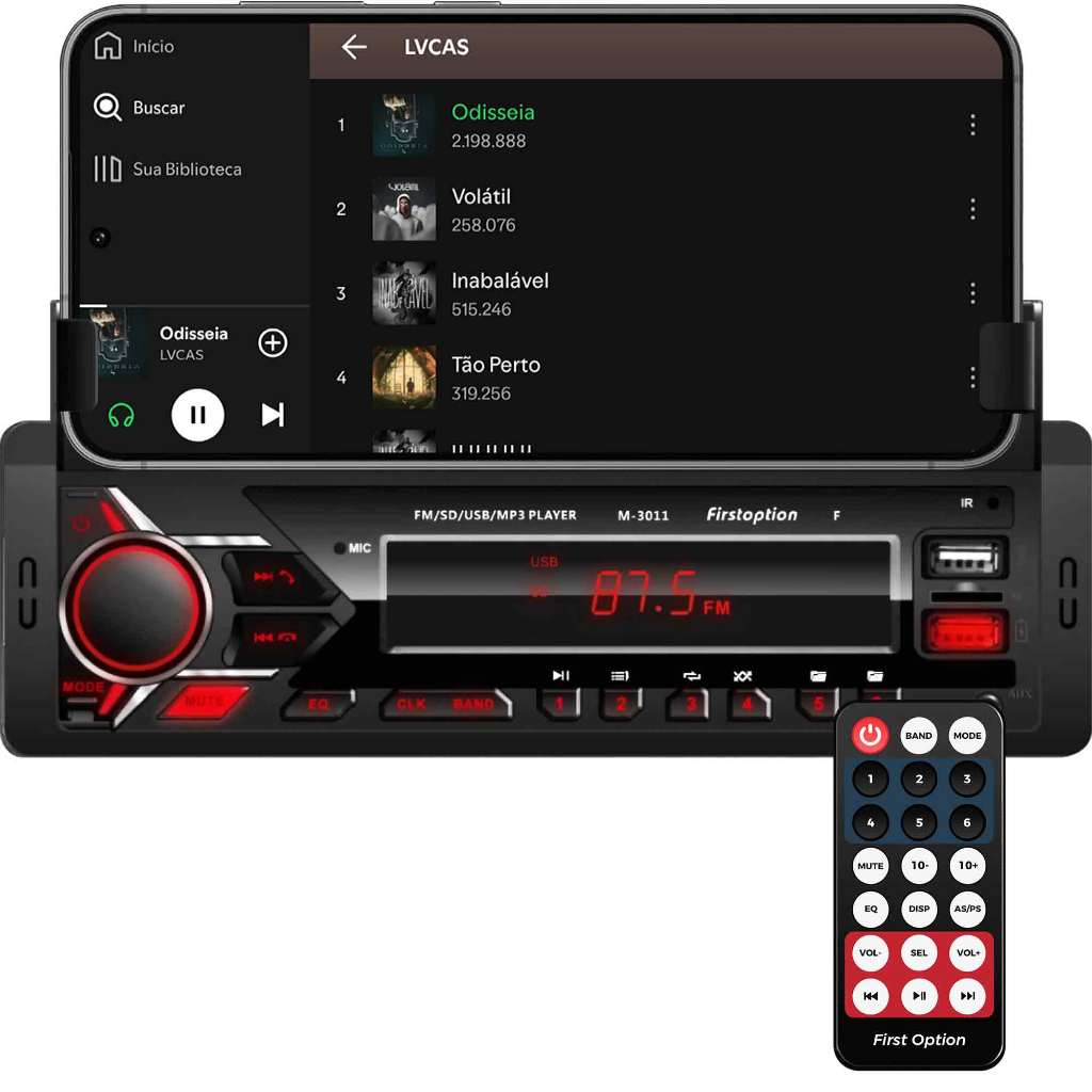 Rádio MP3 Player Som Automotivo Bluetooth Universal Suporte para