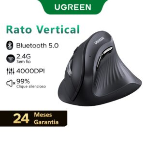 Rato Vertical Ugreen Ergonômico 4000DPI Sem Fio Silent Click Mouse — Informática