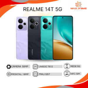 Realme 14T 5G Armazenamento de 256GB e 8GB RAM, Bateria 6000mAh