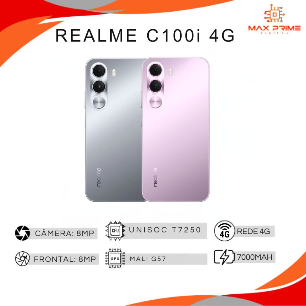 Realme C100i 4G, NFC, Bateria 7000mAh, 128 256GB 4GB RAM, Versão — Informática