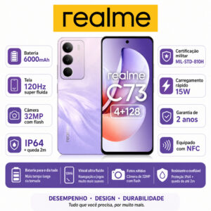 Realme C73 8+256GB Smartphone Celular Versão Global Bateria 6000mAh — Celulares e Acessórios