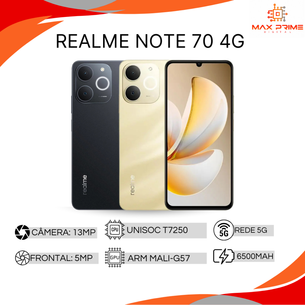 Realme Note 70 4G 128 4GB RAM, 256 4GB RAM, 256 8GB RAM Processador