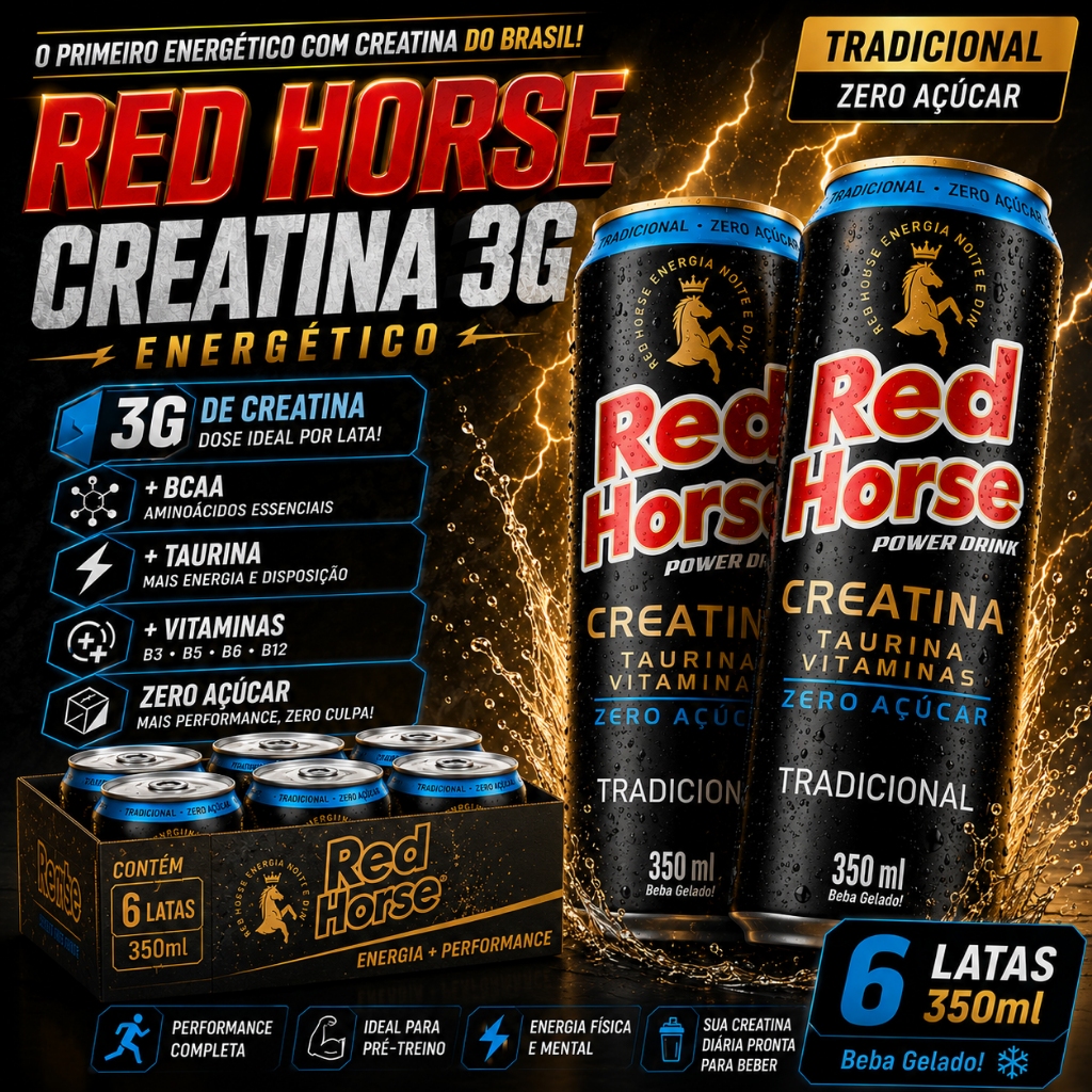 Red Horse Creatina 3G Tradicional Zero Açúcar Bcaa