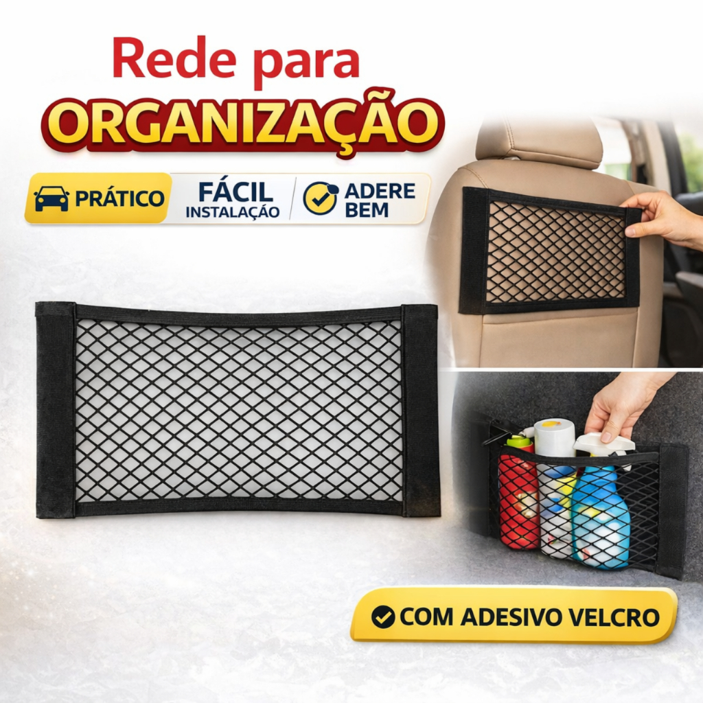 Rede Organizadora Carro Porta Objetos com Velcro Forte Fácil