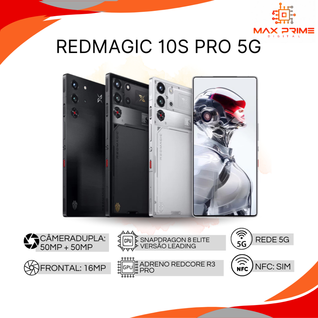 Redmagic 10S Pro 5G, Câmera dupla 50MP+50MP, Processador Snapdragon 8 — Informática