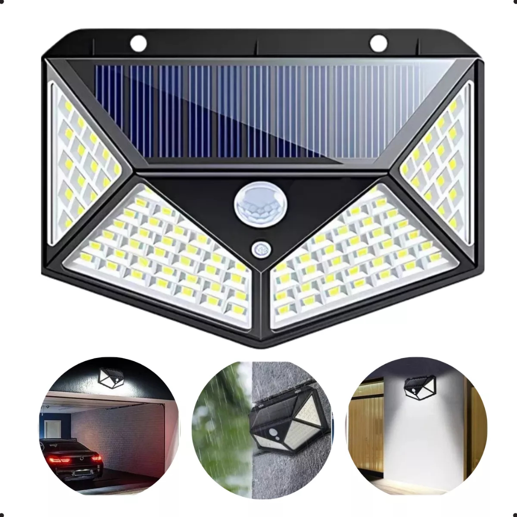 Refletor Luminária Recarregável Luz Solar 100 Led Com Sensor De — Decoração