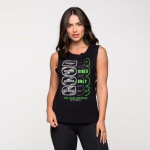 Regata Fitness Feminina Academia Viscolycra Basica Preta Com Estampa