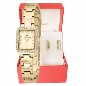 Relógio Analógico Feminino Champion Dourado Pequeno Luxo CF25465G
