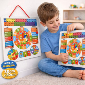 Relógio Calendário Pedagógico Madeira Brinquedo Educativo Montessori