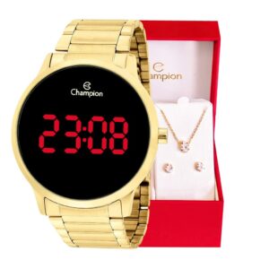 Relógio Champion Feminino Digital Dourado Original CH40142H Conjunto