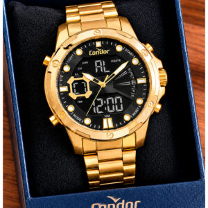 Relógio Condor Masculino Dourado Anadigi Original Garantia