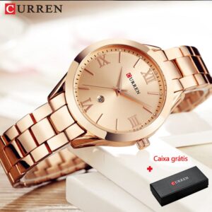 Relógio de Pulso Curren 9007 Dourado com Pulseira de Aço Inoxidável