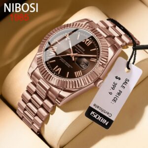 Relógio de Pulso Nibosi Quartzo com Pulseira de Aço Inox Militar