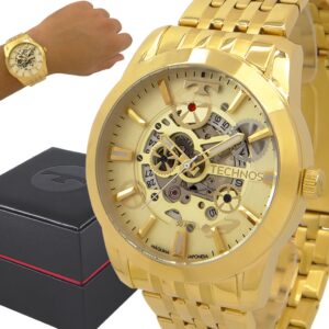 Relógio Dourado Masculino Technos Automático 1 Ano De Garantia
